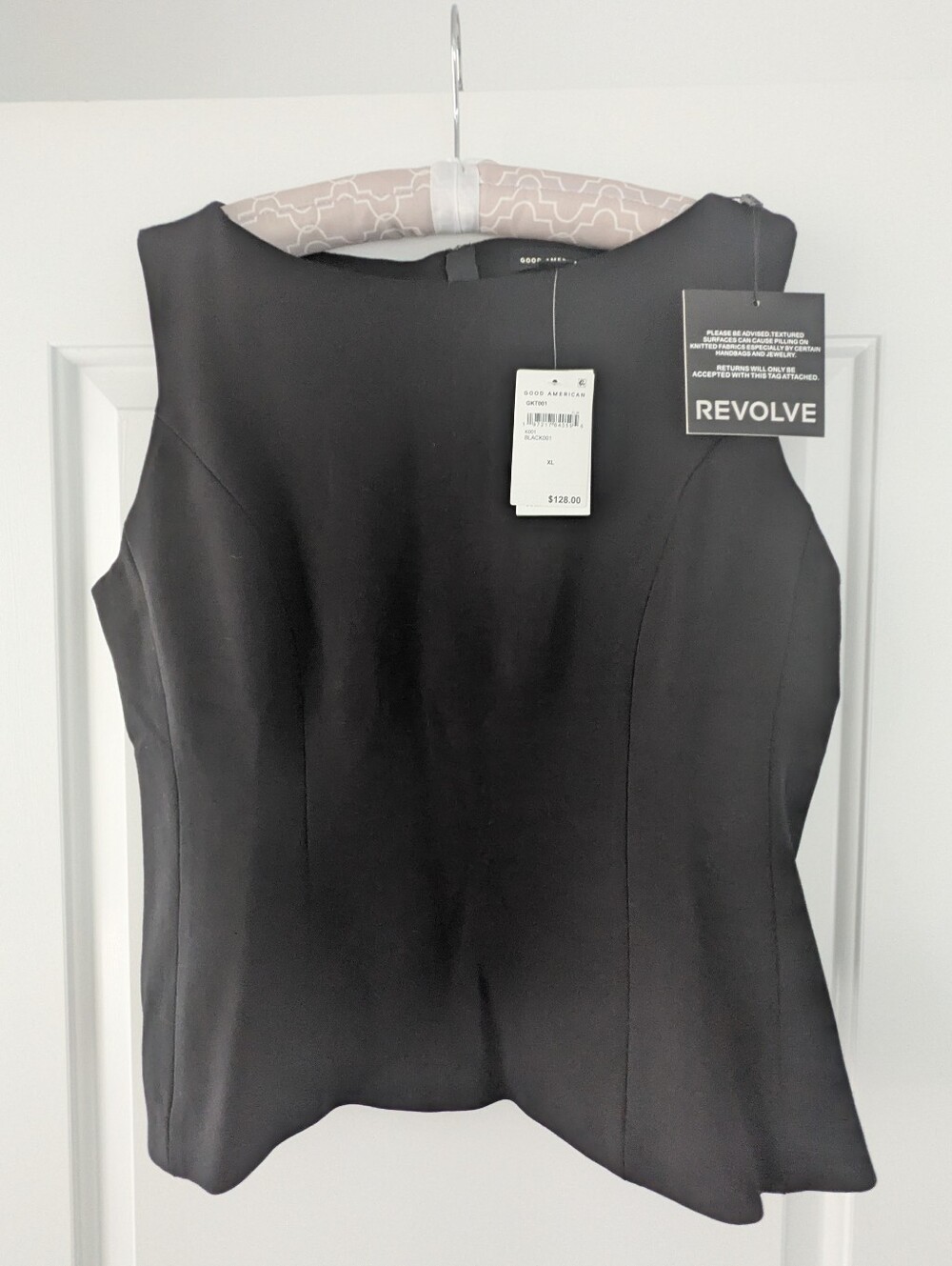 Good American Soft Stretch Ponte Straight Neck Black Top Sise XL NWT